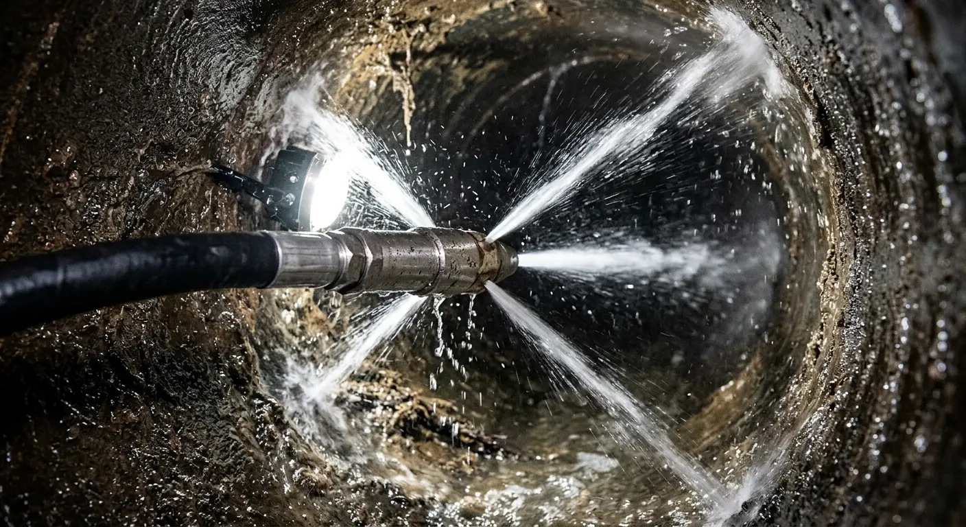 High-pressure hydro jetting nozzle cleaning sewer pipe for Storm Drain Cleaning in Seaside